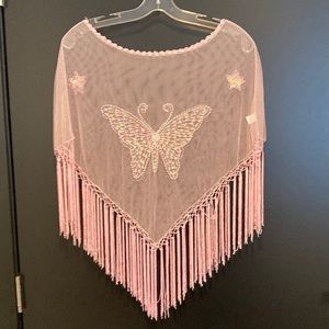 Sheer Poncho with Sequins & Tassels